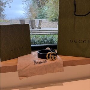 Gucci Black Belt with Gold GG Buckle